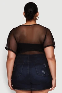 Womens Plus Mesh Tie Front Cover Up,