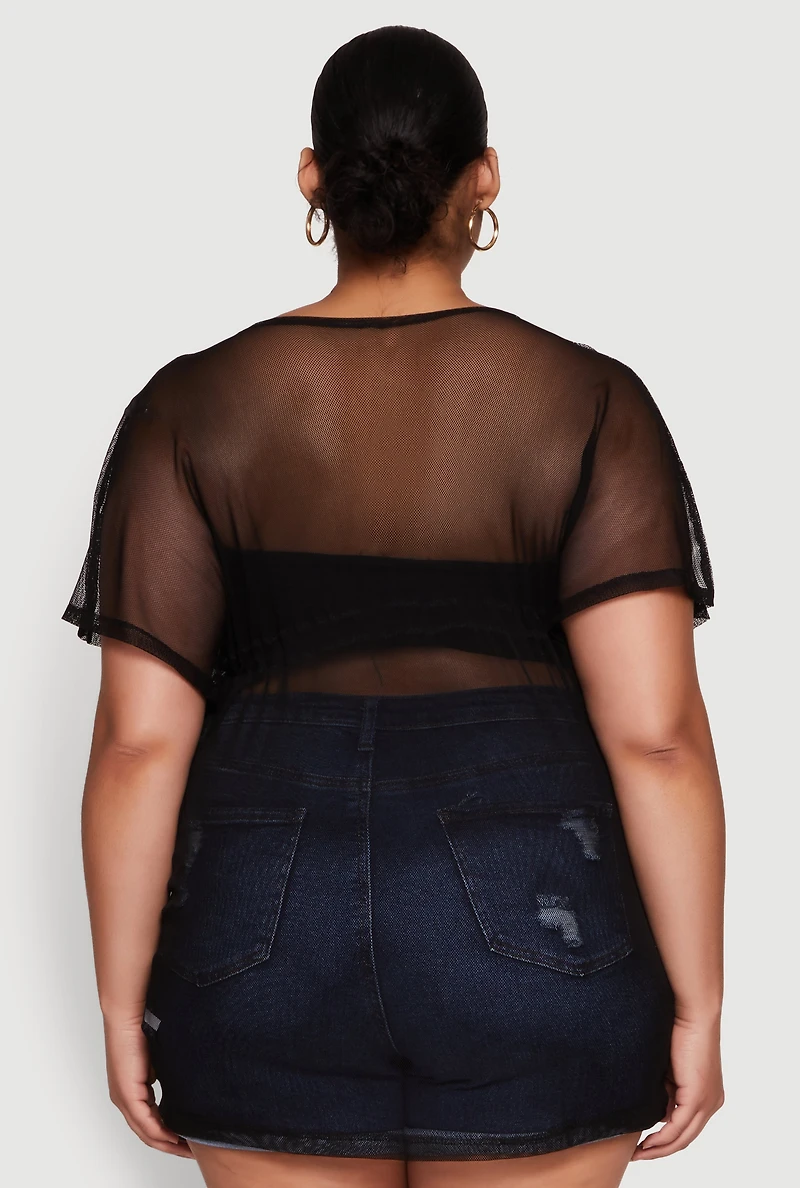 Plus Mesh Tie Front Cover Up