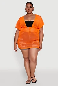 Womens Plus Mesh Tie Front Cover Up,