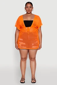 Womens Plus Mesh Tie Front Cover Up,