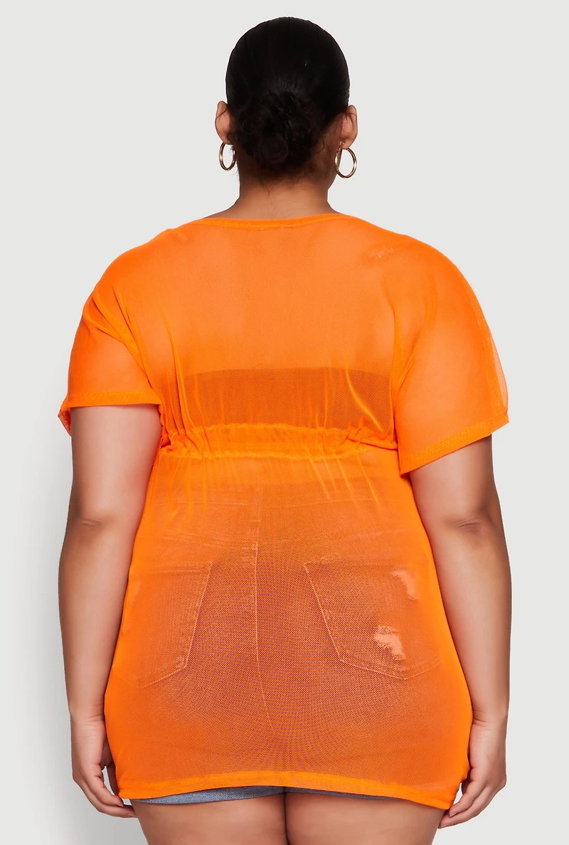 Womens Plus Mesh Tie Front Cover Up,