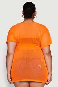 Womens Plus Mesh Tie Front Cover Up,