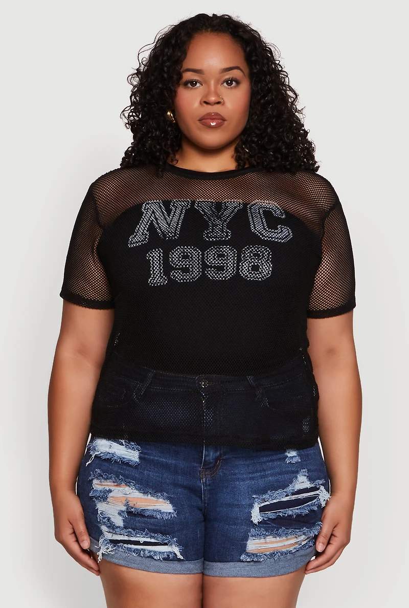Womens Plus NYC 1998 Fishnet Top, 1X