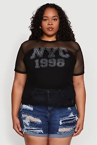 Womens Plus NYC 1998 Fishnet Top, 1X