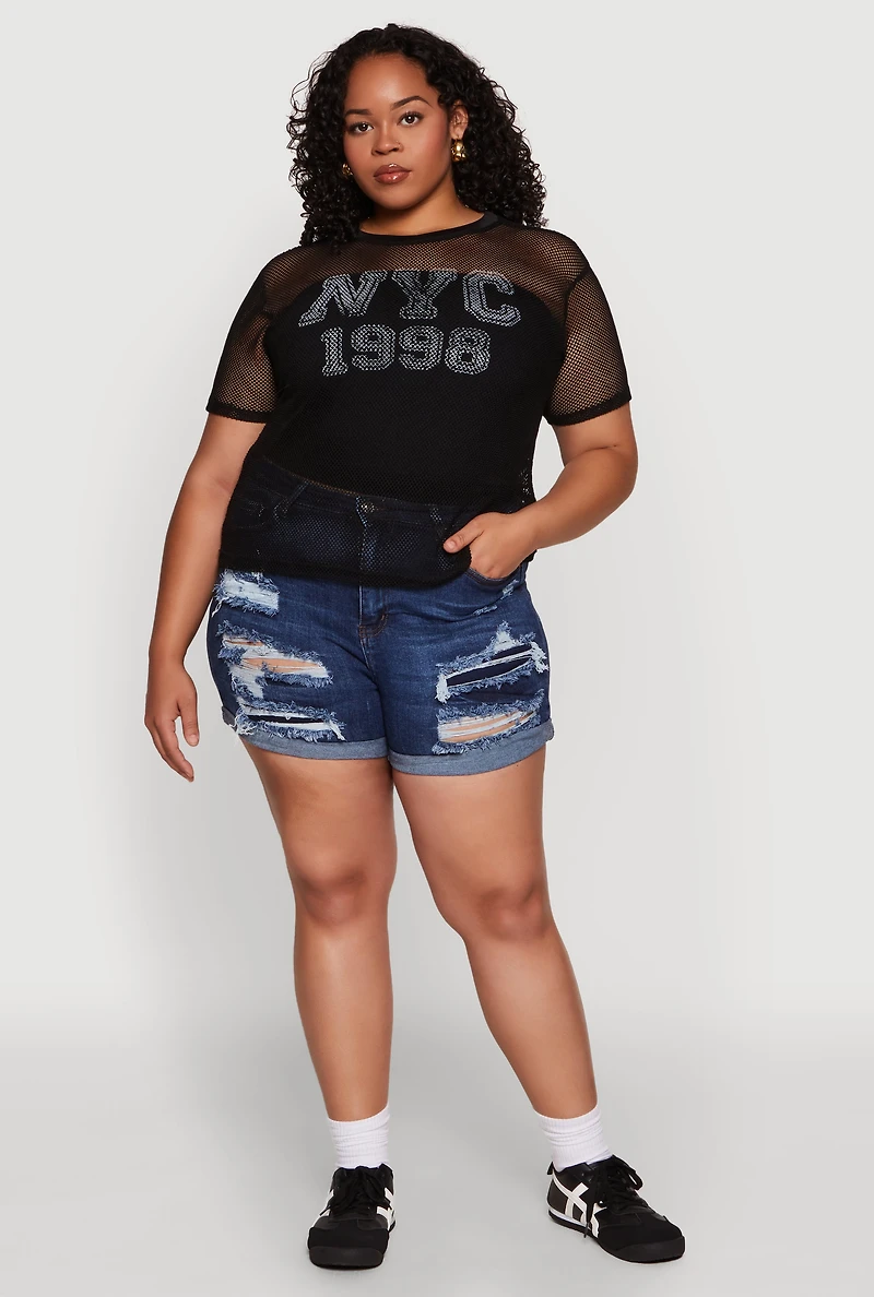 Womens Plus Size NYC 1998 Fishnet Top, Black, Size 4X
