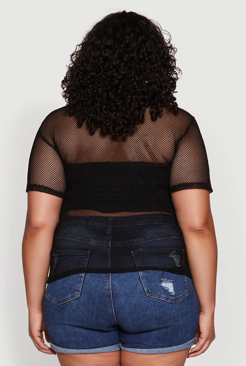Womens Plus Size NYC 1998 Fishnet Top, Black, Size 4X