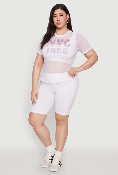 Womens Plus Size NYC 1998 Fishnet Top, White, Size 2X
