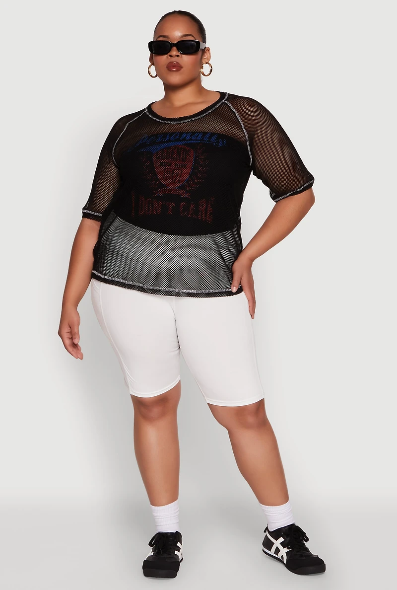 Womens Plus Personally I Dont Care Fishnet Top,