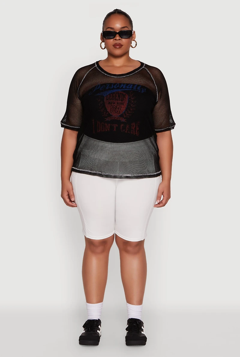 Womens Plus Personally I Dont Care Fishnet Top,