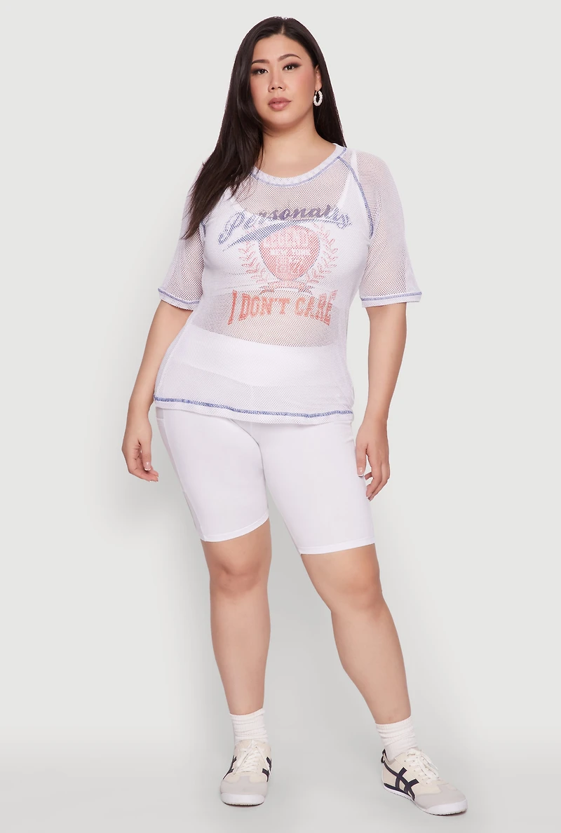 Womens Plus Size Personally I Dont Care Fishnet Top, White, Size 3X