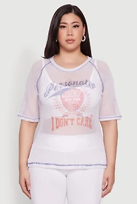 Womens Plus Size Personally I Dont Care Fishnet Top, White, Size 2X