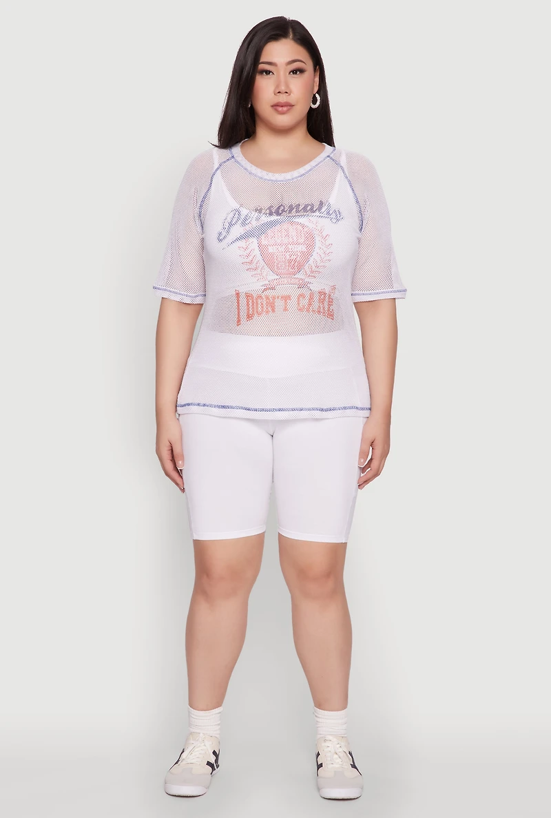 Womens Plus Size Personally I Dont Care Fishnet Top, White, Size 1X