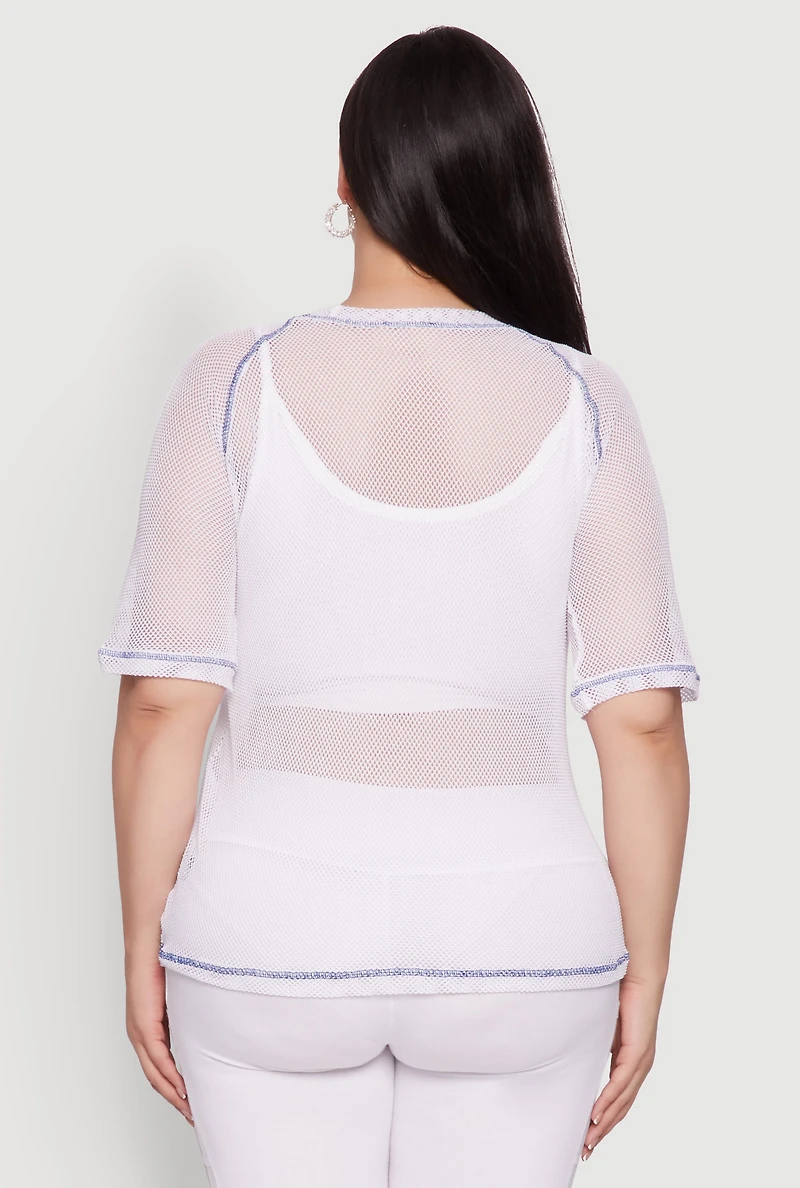 Womens Plus Size Personally I Dont Care Fishnet Top, White, Size 1X