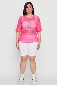 Womens Plus Personally I Dont Care Fishnet Top, Pink,