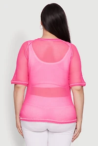 Womens Plus Personally I Dont Care Fishnet Top, Pink,