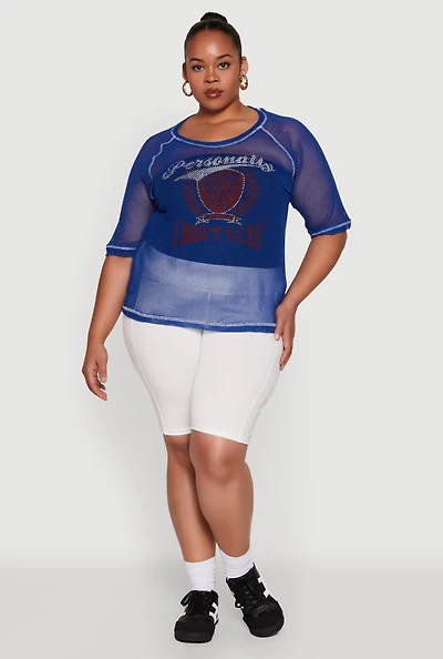 Womens Plus Personally I Dont Care Fishnet Top,