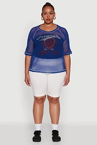 Womens Plus Size Personally I Dont Care Fishnet Top, Blue, Size 3X
