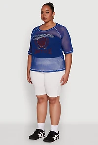 Womens Plus Size Personally I Dont Care Fishnet Top, Blue, Size 3X