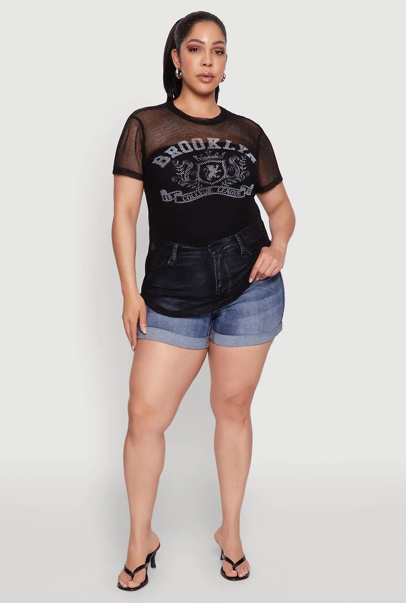 Womens Plus Brooklyn College League Fishnet Top,
