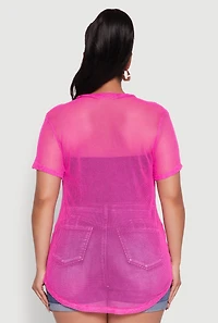 Womens Plus Brooklyn College League Fishnet Top, Pink,