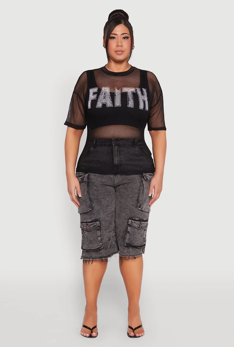 Womens Plus Size Faith Fishnet Top, Black, Size 3X