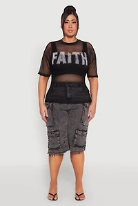 Womens Plus Size Faith Fishnet Top, Black, Size 3X