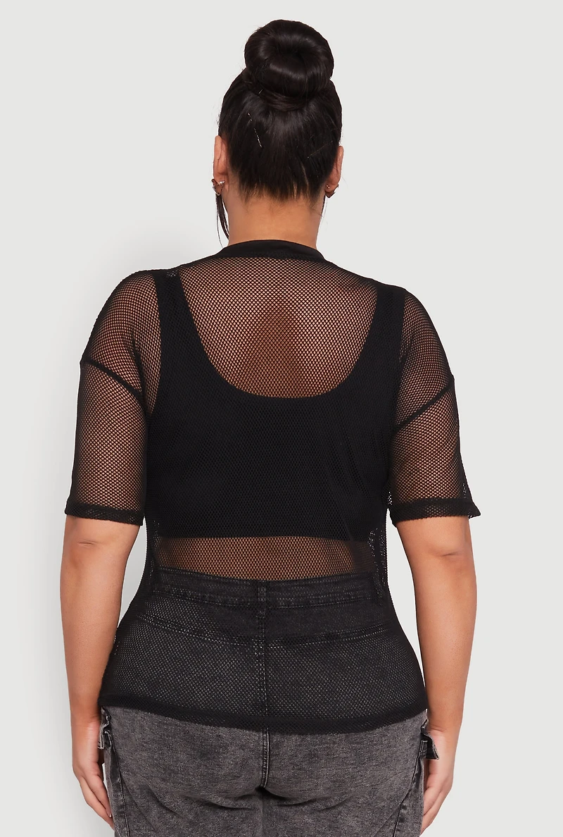 Womens Plus Size Faith Fishnet Top, Black, Size 3X