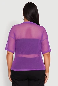 Womens Plus Size Faith Fishnet Top, Purple, Size 2X