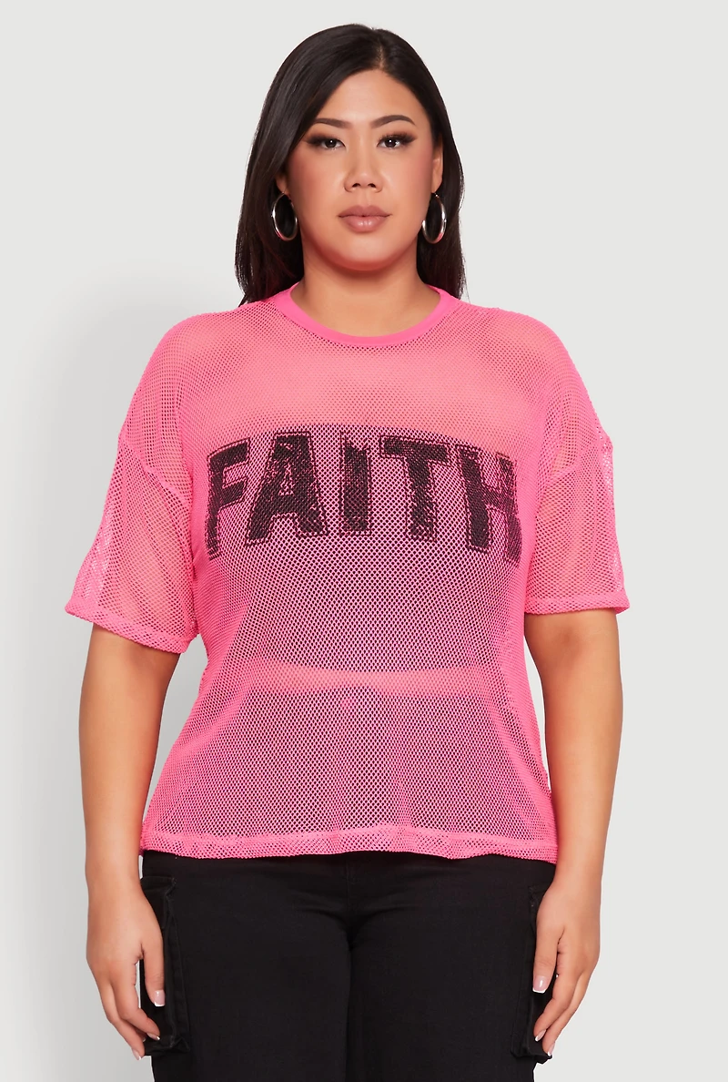 Womens Plus Faith Fishnet Top,