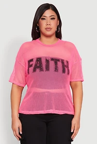 Womens Plus Faith Fishnet Top,