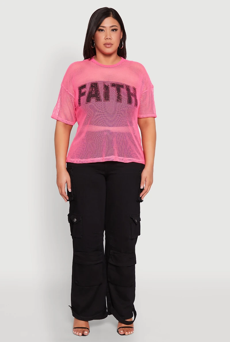 Womens Plus Faith Fishnet Top,