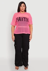 Womens Plus Faith Fishnet Top,