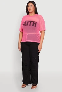 Womens Plus Faith Fishnet Top,