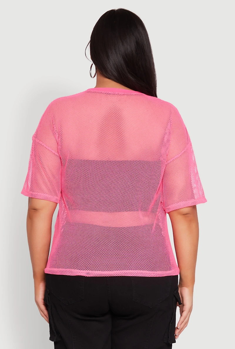 Womens Plus Faith Fishnet Top,