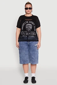 Womens Plus Fishnet Detail Brooklyn Sport Club Top, Black,