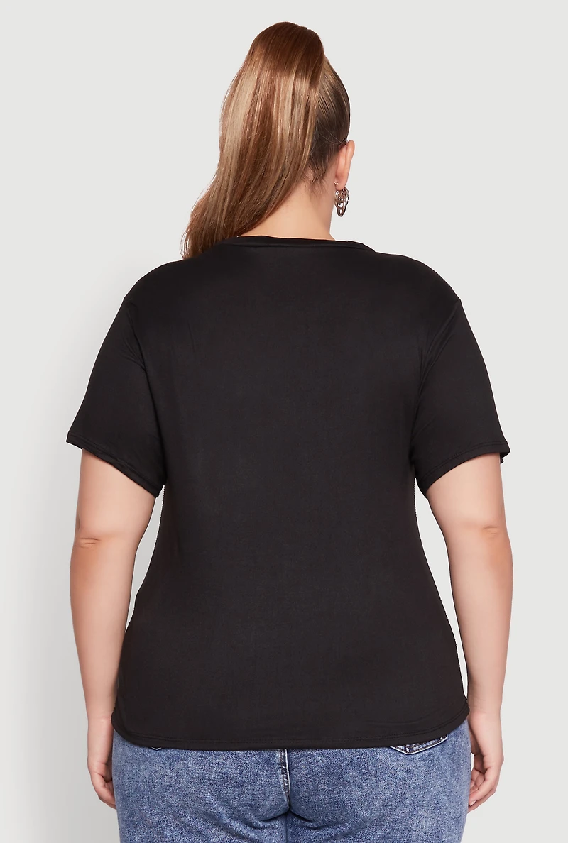Womens Plus Size Fishnet Detail Brooklyn Sport Club Top, Black, Size 2X