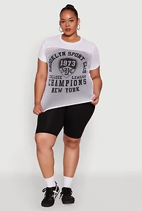 Womens Plus Size Fishnet Detail Brooklyn Sport Club Top, White, Size 4X