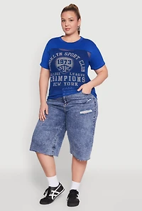 Womens Plus Size Fishnet Detail Brooklyn Sport Club Top, Blue, Size 1X