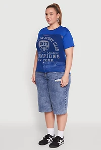 Womens Plus Size Fishnet Detail Brooklyn Sport Club Top, Blue, Size 1X