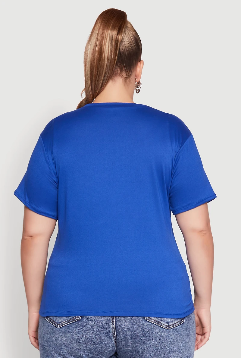Womens Plus Size Fishnet Detail Brooklyn Sport Club Top, Blue, Size 1X