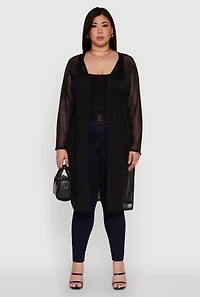Womens Plus Chic Mesh Long Sleeve Duster, 3X