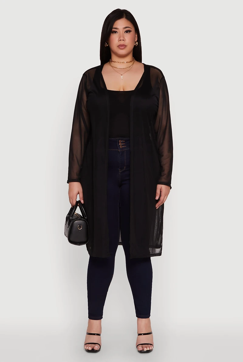 Womens Plus Chic Mesh Long Sleeve Duster, 2X