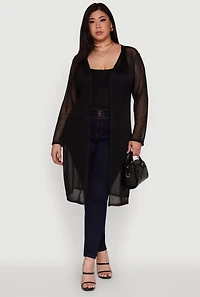 Womens Plus Chic Mesh Long Sleeve Duster, 3X