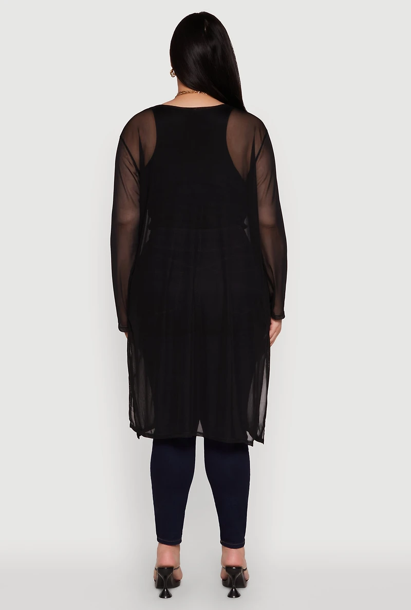 Womens Plus Chic Mesh Long Sleeve Duster, 3X