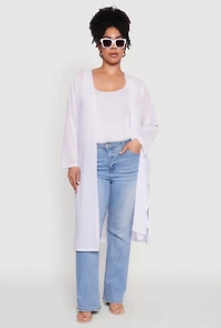 Womens Plus Size Chic Mesh Long Sleeve Duster, White, Size 3X