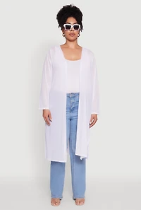 Womens Plus Size Chic Mesh Long Sleeve Duster, White, Size 2X
