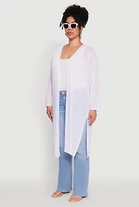 Womens Plus Size Chic Mesh Long Sleeve Duster, White, Size 2X