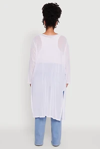 Womens Plus Size Chic Mesh Long Sleeve Duster, White, Size 2X