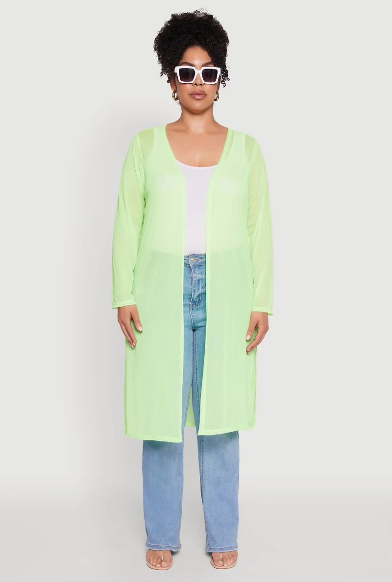 Womens Plus Chic Mesh Long Sleeve Duster,
