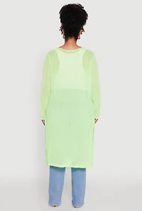 Womens Plus Size Chic Mesh Long Sleeve Duster, Green, Size 1X